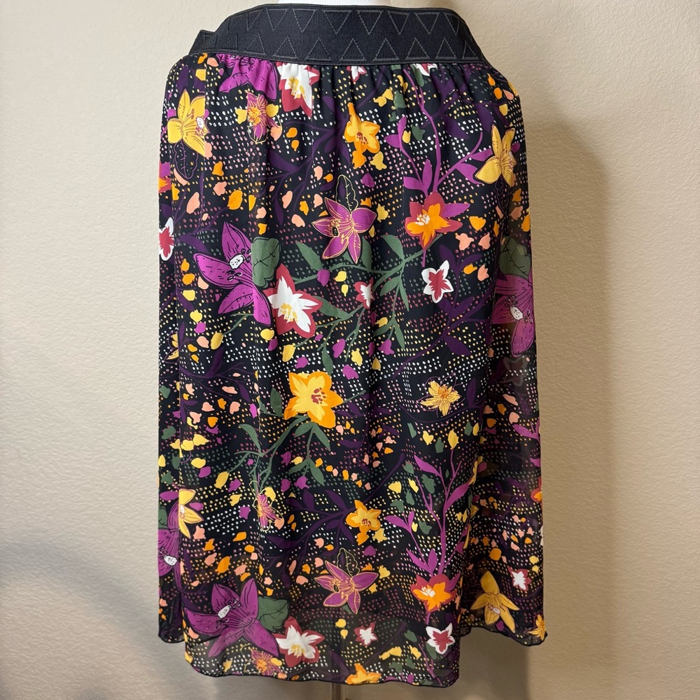 LuLaRoe Lola Skirt - Black, Purple, Yellow Floral, 2XL